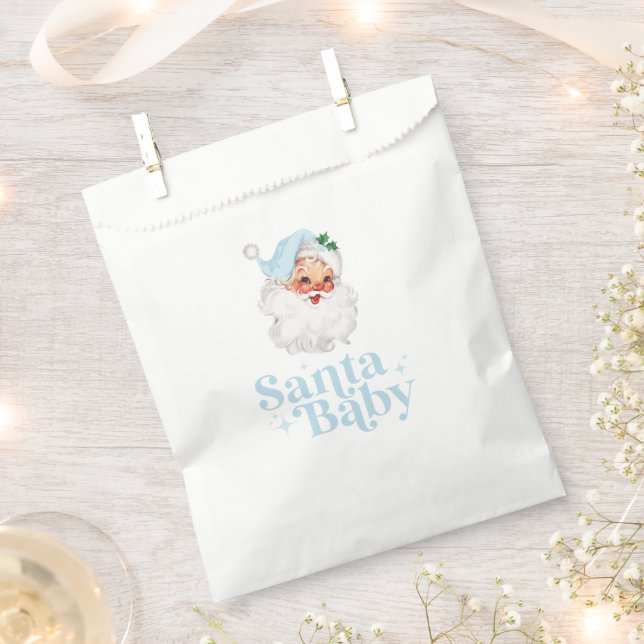 Retro Blue Santa Baby christmas baby shower Favour Bags (Clipped)