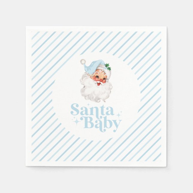 Retro Blue Santa Baby christmas baby shower Napkin (Front)