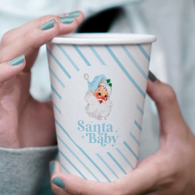 Retro Blue Santa Baby christmas baby shower Paper Cups (Creator Uploaded)