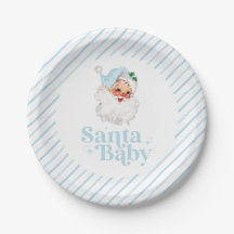 Retro Blue Santa Baby christmas baby shower