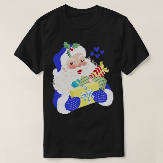 Retro Blue Santa Christmas T-Shirt (Design Front)