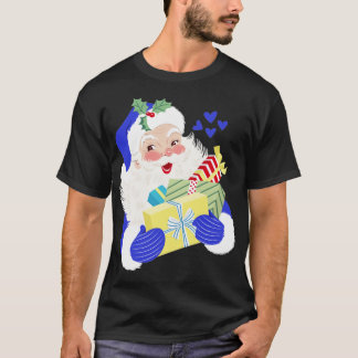 Retro Blue Santa Christmas T-Shirt