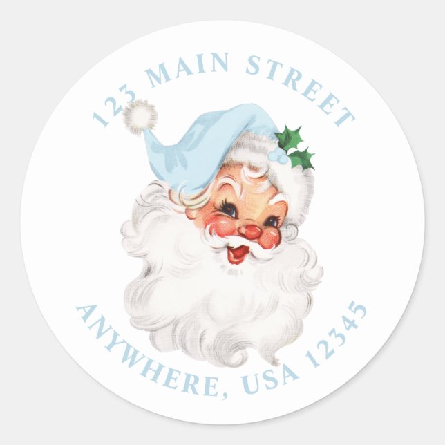 Retro blue santa retro address label (Front)