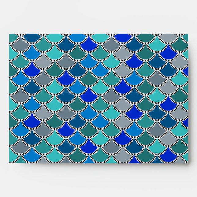 Retro Blue Scales Pattern Envelopes (Front)