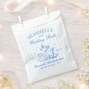 Retro Blue Seashells & Wedding Bells Bachelorette Favour Bags