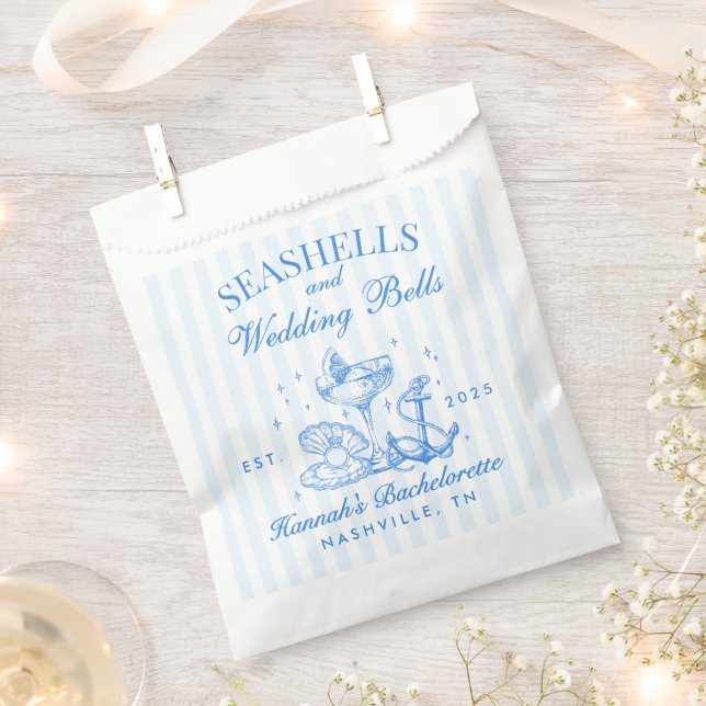 Retro Blue Seashells & Wedding Bells Bachelorette  Favour Bags (Clipped)