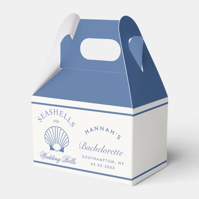 Retro Blue Seashells & Wedding Bells Bachelorette  Favour Box (Front Side)
