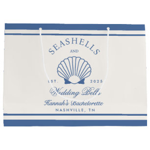 Retro Blue Seashells & Wedding Bells Bachelorette  Large Gift Bag
