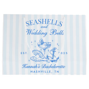 Retro Blue Seashells & Wedding Bells Bachelorette  Large Gift Bag