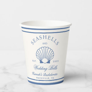 Retro Blue Seashells & Wedding Bells Bachelorette  Paper Cups
