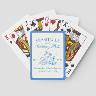 Retro Blue Seashells & Wedding Bells Bachelorette  Playing Cards