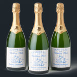Retro Blue Seashells & Wedding Bells Bachelorette  Sparkling Wine Label<br><div class="desc">Retro Blue Seashells & Wedding Bells Bachelorette</div>