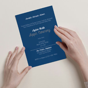 Retro Blue Solid Colour Plain, Aqiqah Baby Shower Invitation