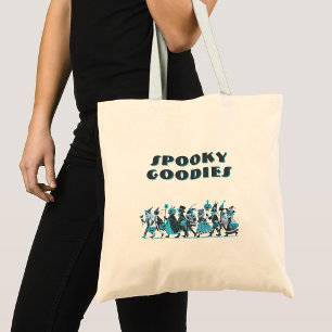 Retro Blue Spooky Goodies Halloween Tote Bag