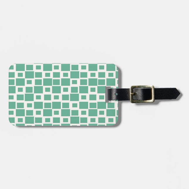Retro Blue Squares Pattern Luggage Tag (Front Horizontal)