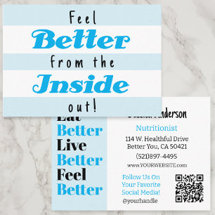 Retro Blue Stripe Nutritionist Health Wellness  Business Card