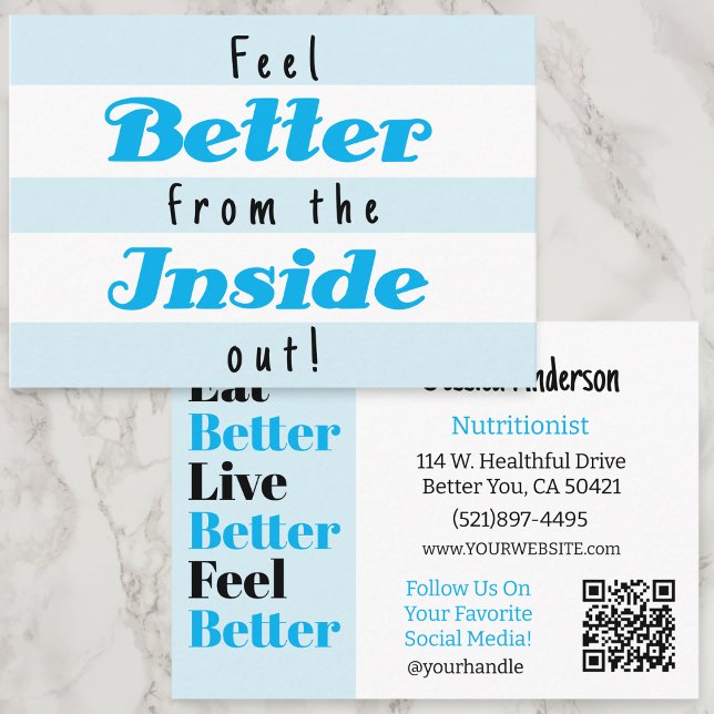Retro Blue Stripe Nutritionist Health Wellness  Business Card (Creator Uploaded)