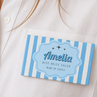 Retro Blue Striped Cosmetology  Name Tag