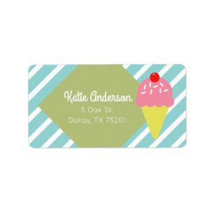 Retro Blue Striped Ice Cream Custom Address Labels