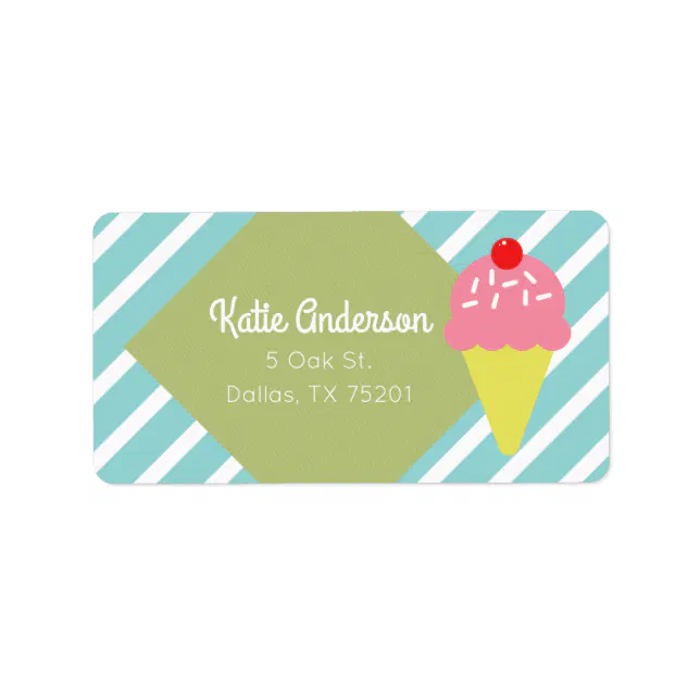 Retro Blue Striped Ice Cream Custom Address Labels | Zazzle