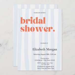 Retro Blue Stripes Simple Bridal Shower Invitation