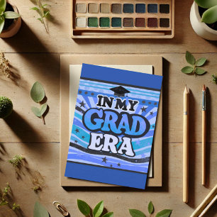 Retro Blue Stylish Fun In My Grad Era Quote Card