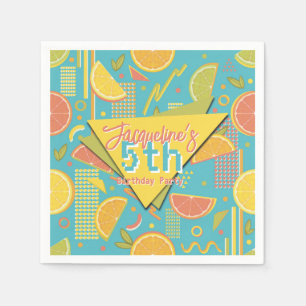 Retro Blue Summer Citrus Fruit Birthday Napkin