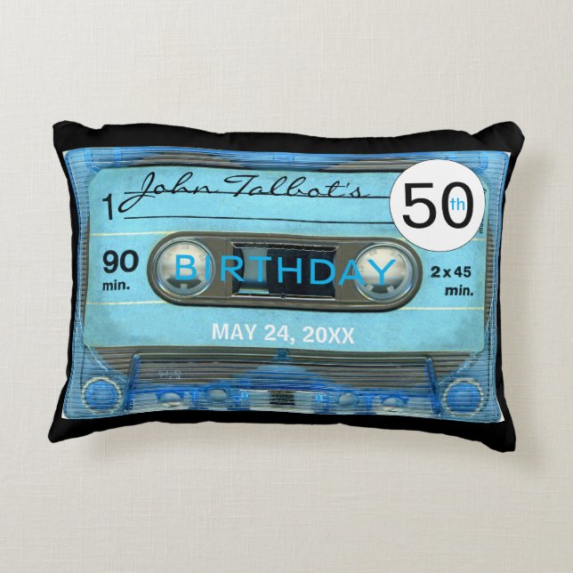 Retro Blue T4 Audiotape 50th Birthday A Pillow (Back)