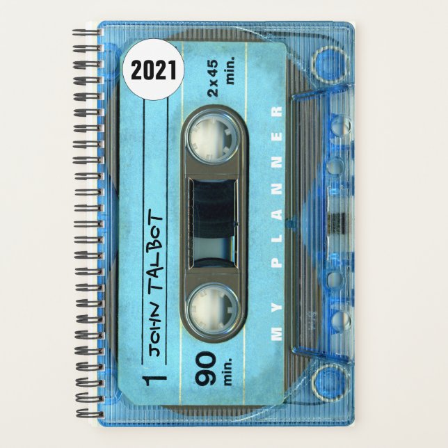 Retro Blue T4 Audiotape Music quote personalised P Planner (Front)