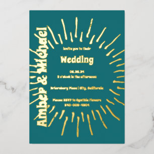 Retro Blue Teal and Gold Sun Wedding