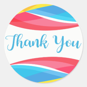 Retro Blue Thank You Abstract Rainbow Wave Red Classic Round Sticker