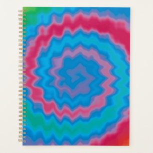Retro blue tie dye groovy funky swirl pattern planner