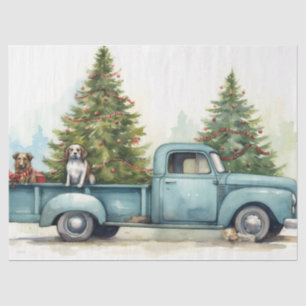 Retro Blue Truck with Holiday Trees & Dogs Tissue Paper