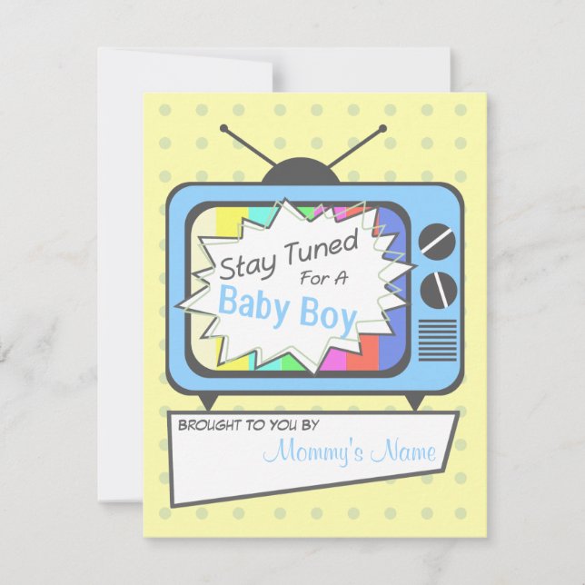 Retro Blue TV Set Baby Shower Invitation (Front)