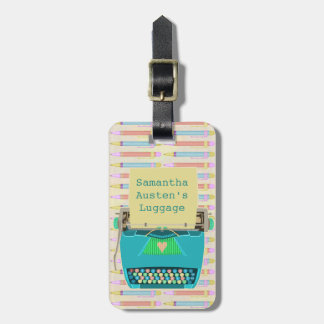Retro Blue Typewriter Mid-Century Modern Custom Luggage Tag