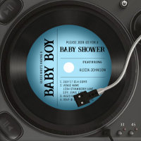 Retro Blue Vignette Vinyl Record Boy Baby Shower