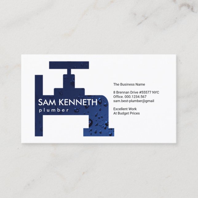 Retro Blue Water Drop Faucet Plumbing Contractor Business Card (Front)