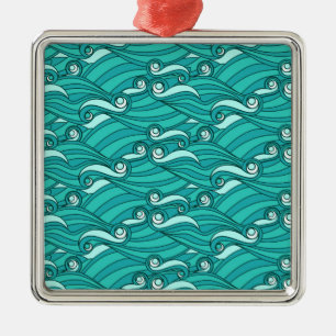 Retro blue waves doodle surf art metal tree decoration