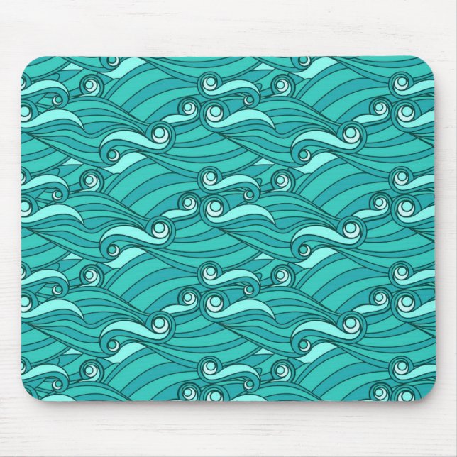 Retro blue waves doodle surf art mouse mat (Front)