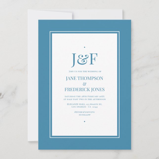 Retro Blue Wedding Invitation (Front)