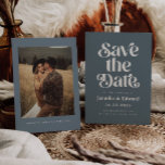 Retro Blue Wedding  Save The Date<br><div class="desc">Retro and elegant save the date card featuring boho font that says "save the date" in blue colour. You can add a photo on the back.</div>