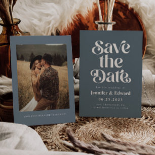 Retro Blue Wedding  Save The Date