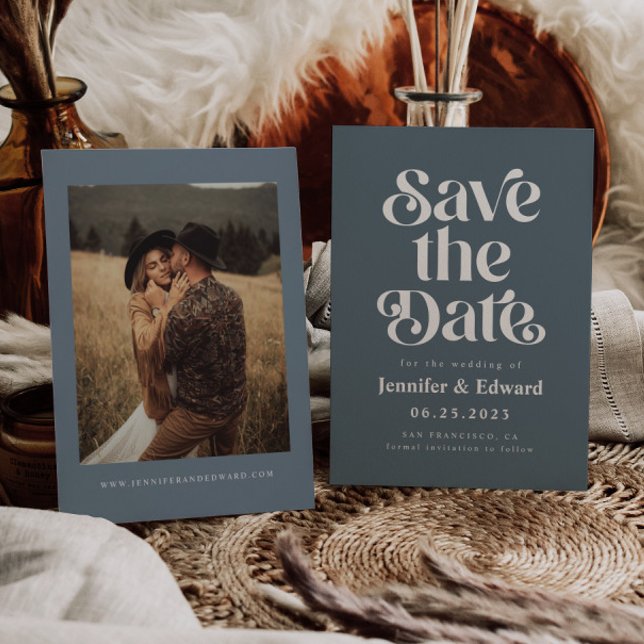 Retro Blue Wedding  Save The Date (Creator Uploaded)