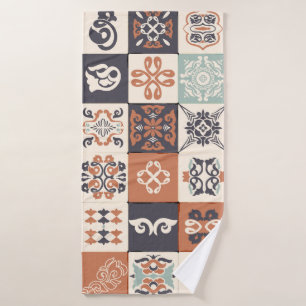 Retro Blue, white and orange Azulejos Pattern Lisb Bath Towel