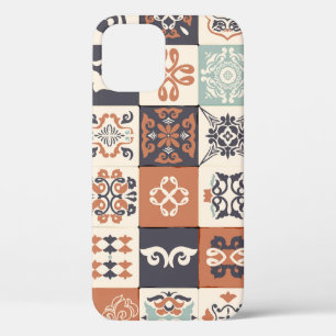 Retro Blue, white and orange Azulejos Pattern Lisb iPhone 12 Case