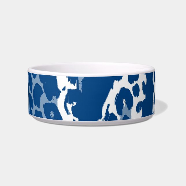 Retro blue white animal print texture of leopard bowl (Front)