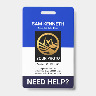 Retro Blue White Column Medical Staff ID Badge