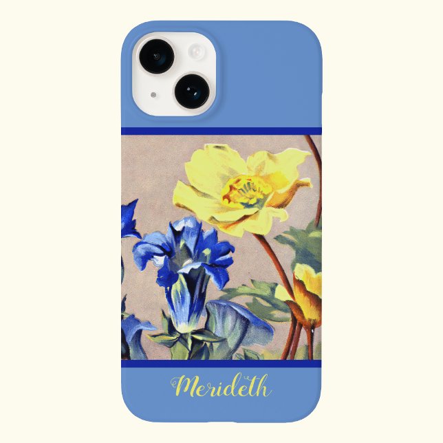 Retro Blue Yellow Alpine Gentains Botanical Art Case-Mate iPhone Case (Creator Uploaded)