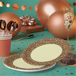 Retro Blue Yellow Brown Java Coffee Beans Pattern  Paper Plate