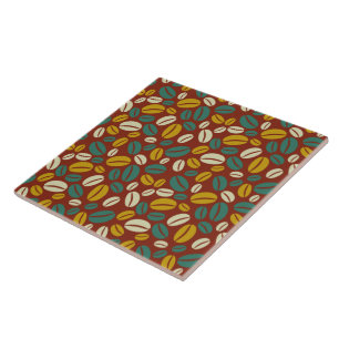 Retro Blue Yellow Brown Java Coffee Beans Pattern Tile